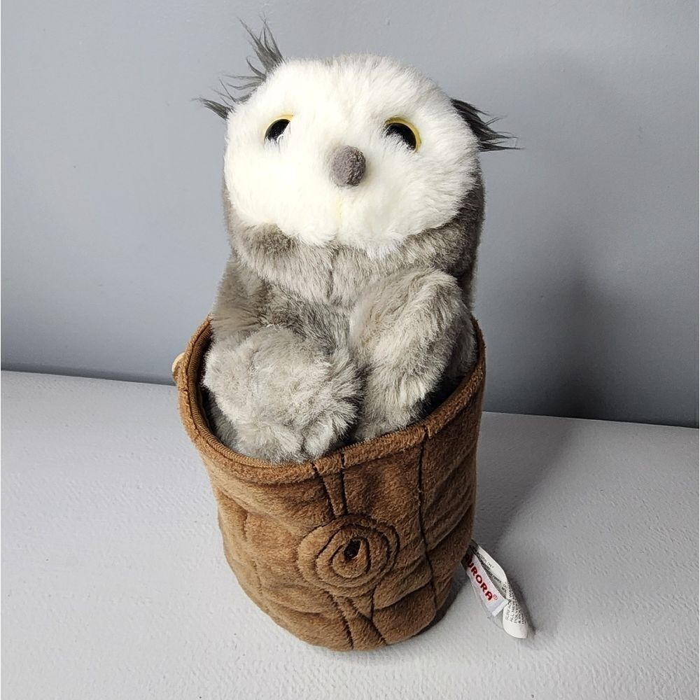AURORA HORNED OWL in Tree Stump Plush 11" Hand PUPPET Realistic